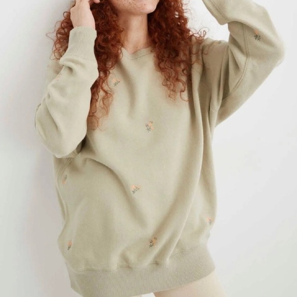 aerie Tops - 60) Aerie Floral Embroidered Vintage Crew Sweatshirt, XS